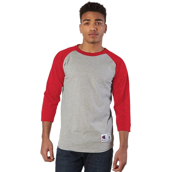 Champion Men's Raglan Baseball T-Shirt, Oxford Gray/Scarlet, XXX-Large