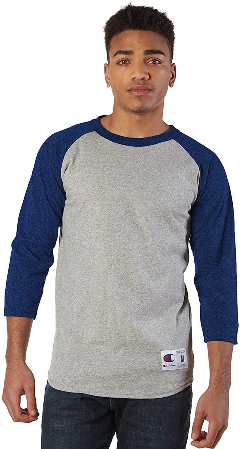 Champion Men's Raglan Baseball T-Shirt, Oxford Gray/Navy