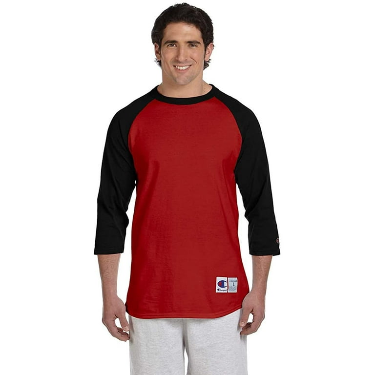 Champion Men's Raglan Baseball T-Shirt, Scarlet/Black, XXX
