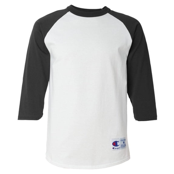 Champion Men's Raglan Baseball T-Shirt, White/Black, Small