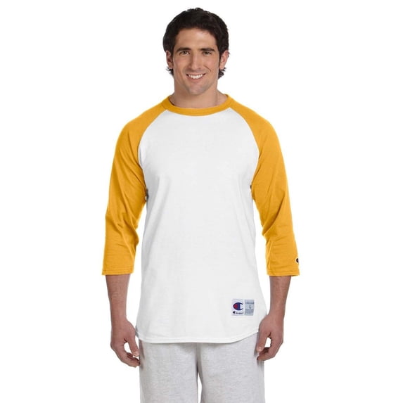 Champion Men's Raglan Baseball T-Shirt, White/Gold, XX-Large