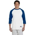 thumbnail image 1 of Champion Men's Raglan Baseball T-Shirt, White/Team Blue, Small, 1 of 3