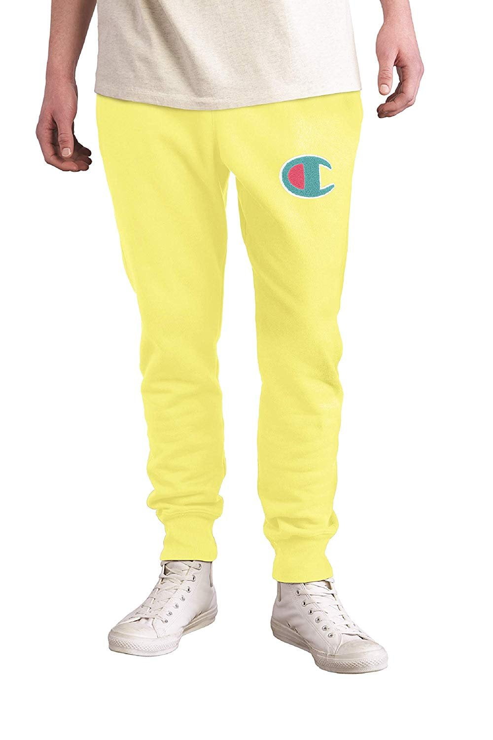 Champion Men s Reverse Weave Pop Color Jocktag Chenille C Logo Jogger Pants Journey Yellow Medium Walmart