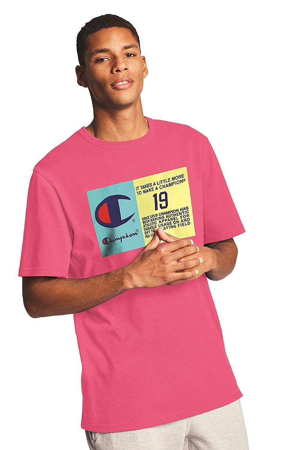 Mens Pink arpeggiating Champion T Shirt