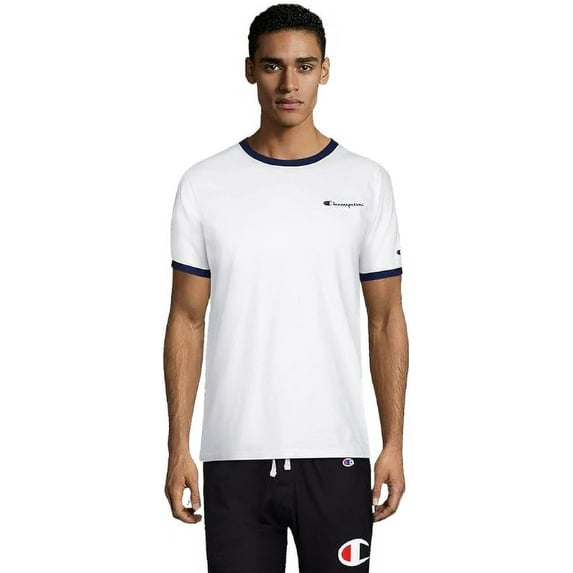 Champion Men's Short Sleeve Logo Tee (White/Navy, 2X-Large)