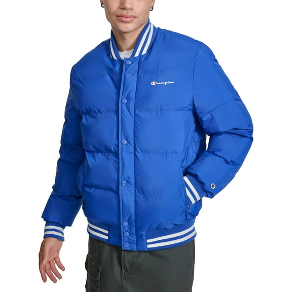 Champion Men's Varsity Bomber Puffer Jacket (Surf the Web/X-Large)