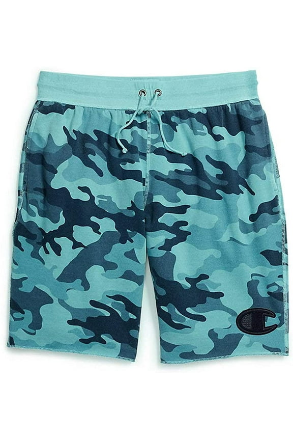 Men's Vintage Dye Camo Shorts Felt C Logo, Cornflower Teal Camo, Medium