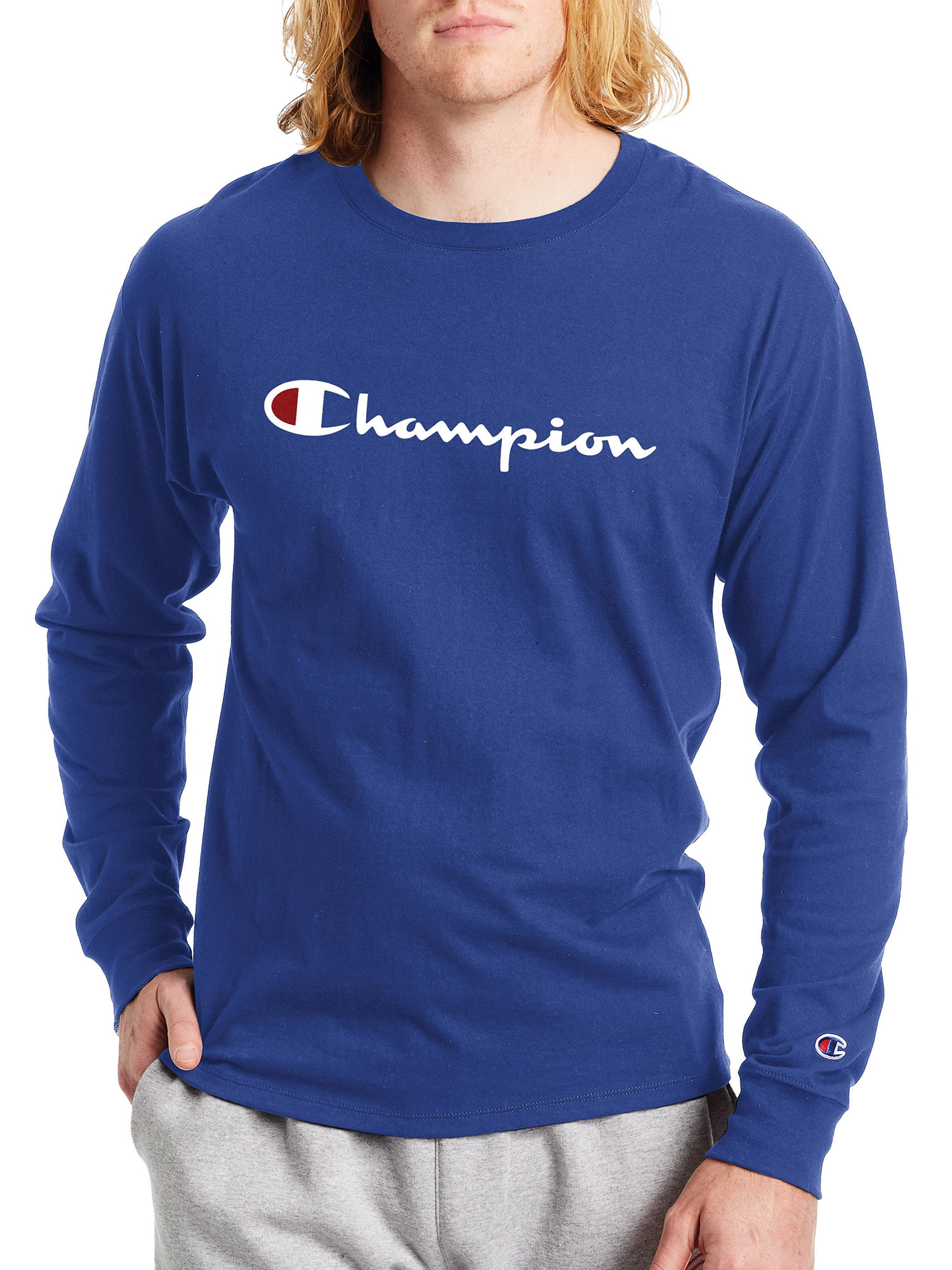 Champion Men’s and Big Men's Script Logo Classic Graphic Long Sleeve T-Shirt, Sizes S-2XL - image 1 of 5