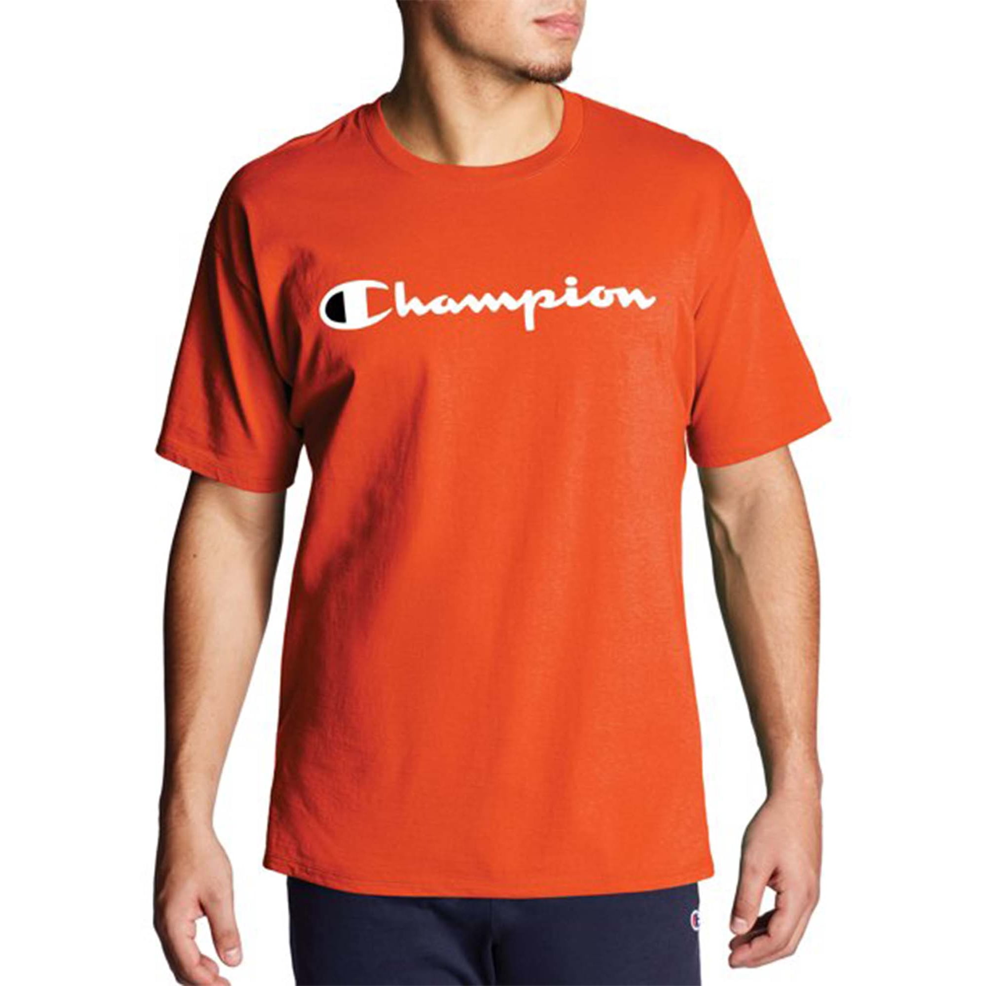 Champion Men's Classic Jersey Tee, Script Logo, Granite Heather