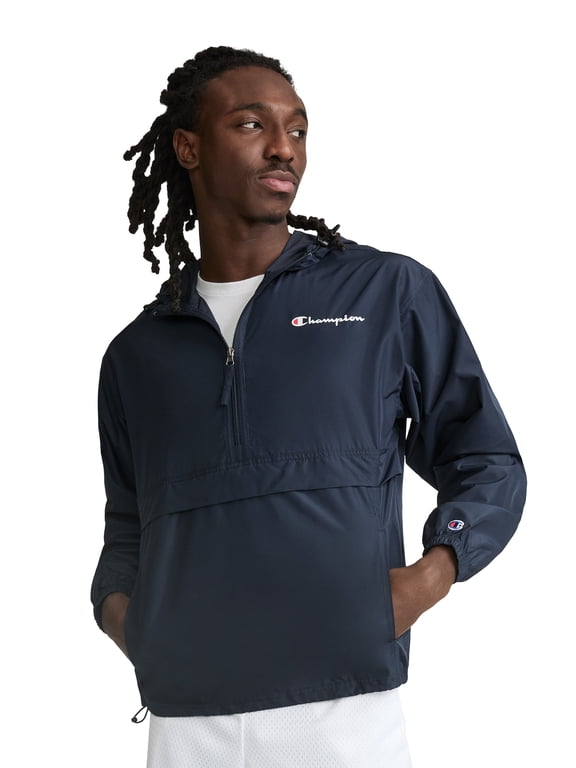 Men’s Stadium Packable Jacket with Script Logo, Standard Fit, Lightweight Water-Resistant Polyester Fabric, Sizes S-4XL