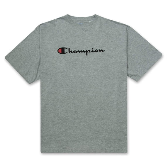 Champion Mens Big and Tall Printed Script Logo Tee Grey XLT