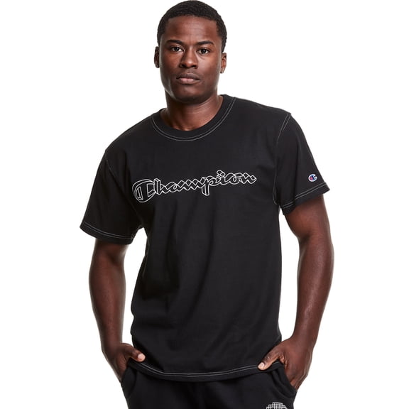 Champion Mens Classic Jersey Contrast Stitch Tee, S, Black