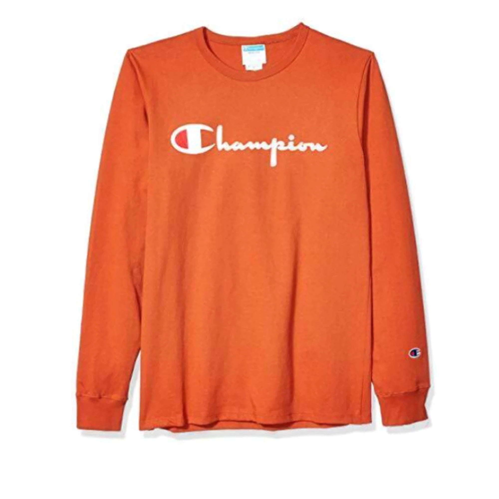 Champion Mens Classic Jersey Long-Sleeve Tee, L, Ambitious Orange