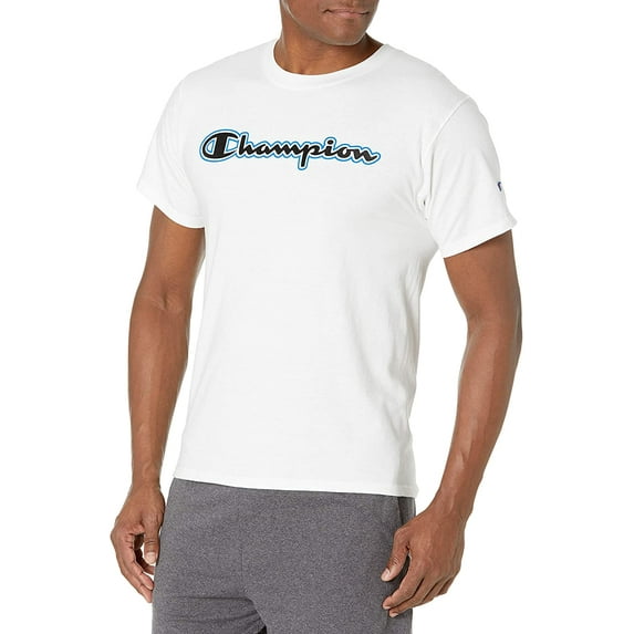 Champion Mens Classic Jersey Short-Sleeve Tee, L, Outer Script White