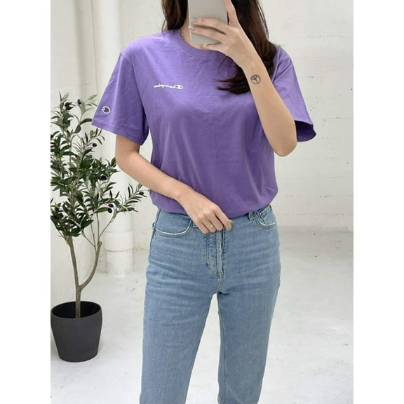 Champion Mens Classic Script And Circle Logo Graphic T-Shirt Wisteria Purple GT23H 586D6A ANIG