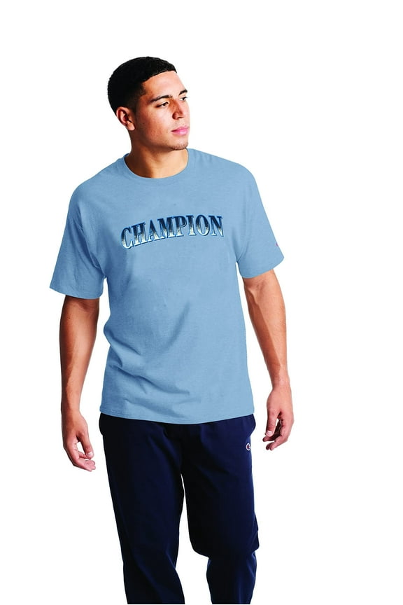 Mens Classic T-Shirt, Block Logo Small Wildflower Pale Blue-586594