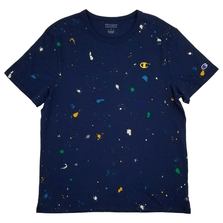 Champion Mens Dark Blue Paint Splatter AOP Short Sleeve Crew Champion Mens Dark Blue Paint Splatter AOP Short Sleeve Crew