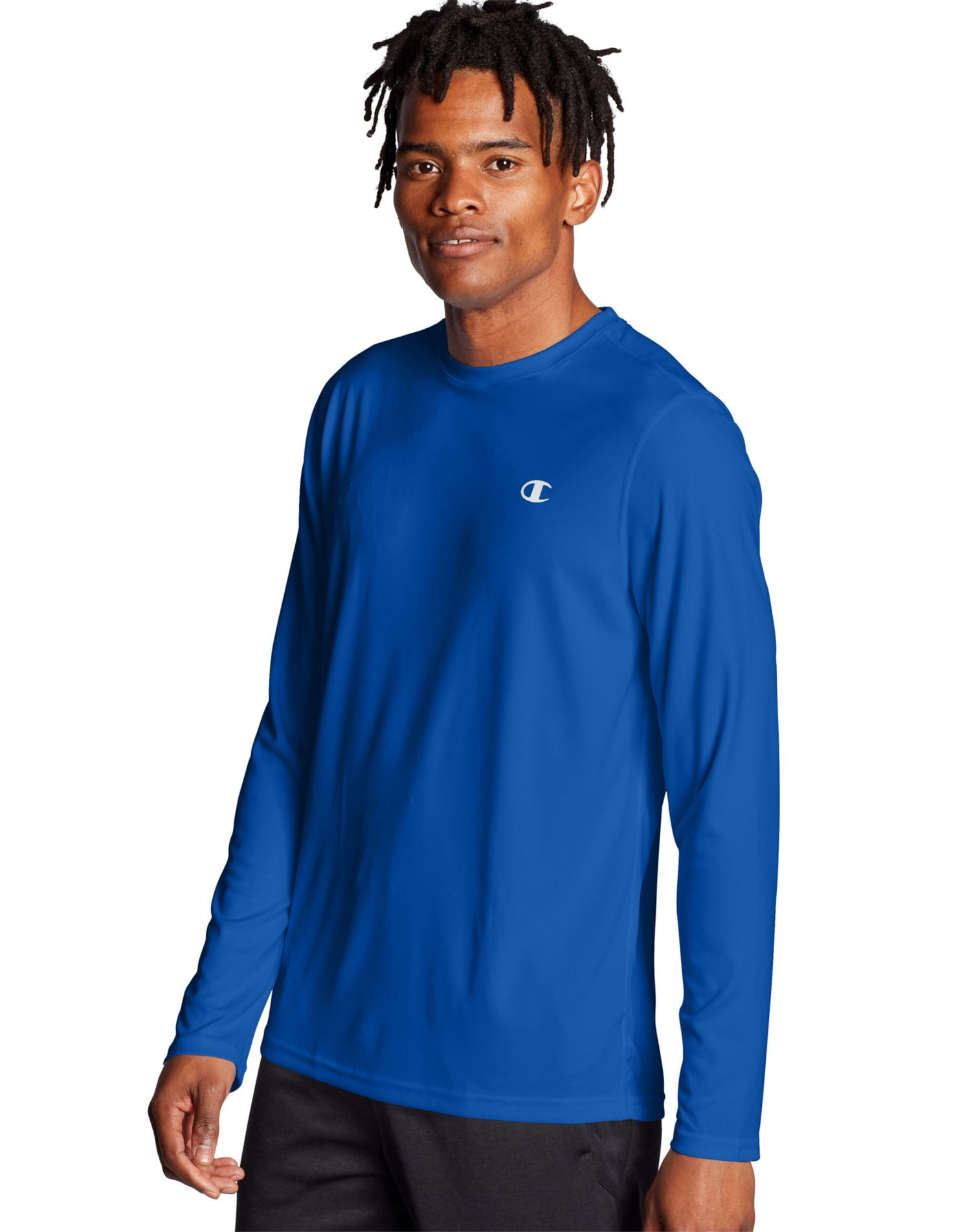 Champion Mens Double Dry Core Long-Sleeve Tee, S, Royal Blue
