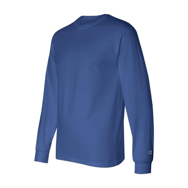 Champion Mens Long Sleeve Crew Neck Tagless T-Shirt Large Royal Blue