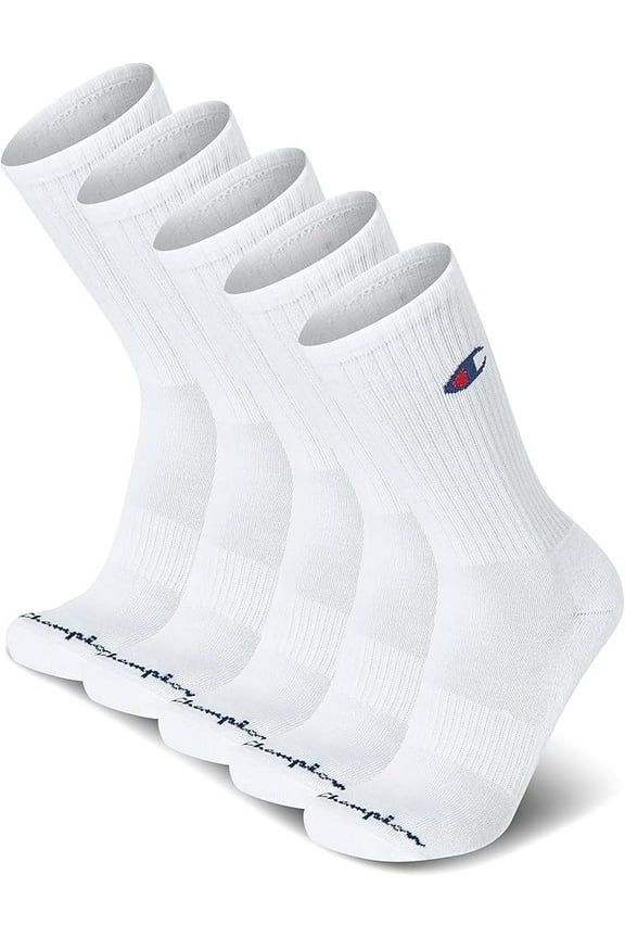Mens Performance Crew Socks, 6-12, 5Pack White