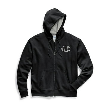 Champion Mens Powerblend Fleece Zip Hoodie, XXL, Chainstitch Black