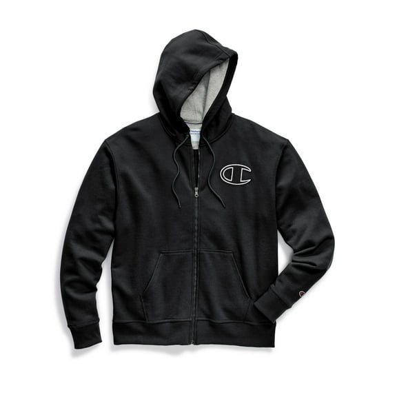 Champion Mens Powerblend Fleece Zip Hoodie, XXL, Chainstitch Black
