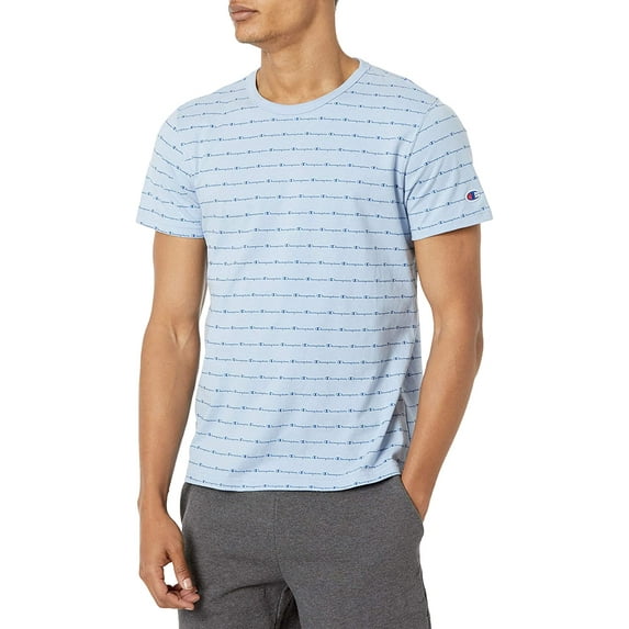 Champion Mens Sportstyle Tee, M, Mache Blue Logo Pinstripe