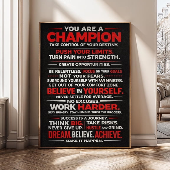 Champion Motivational Gym Quote Hustle Mindset Success Quote Office Poster Unframed Paper Print