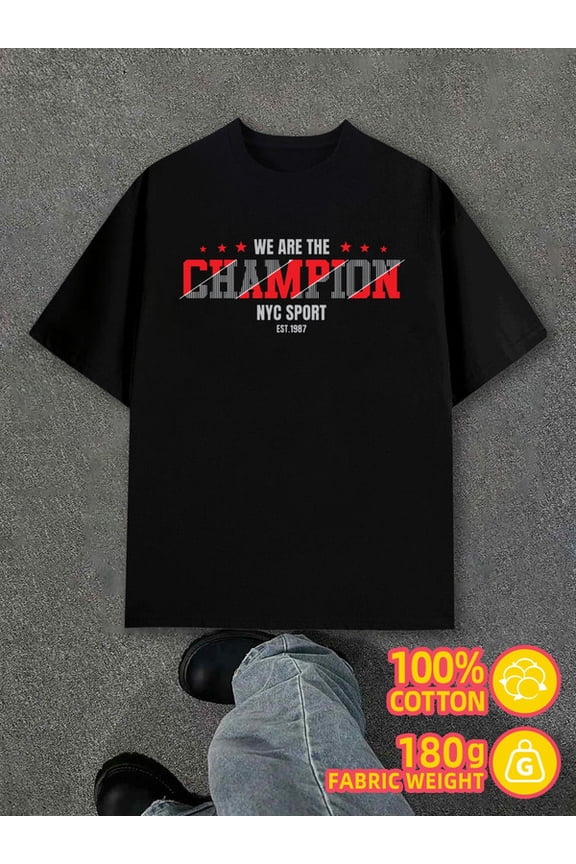Champion NYC Sport men black 180G 100% Cotton Breathable fabric, crew neck, short sleeves Basic Unisex Shirt Graphic Tee tshirts Unique Design Unisex Shirt Graphic Tee tshirts