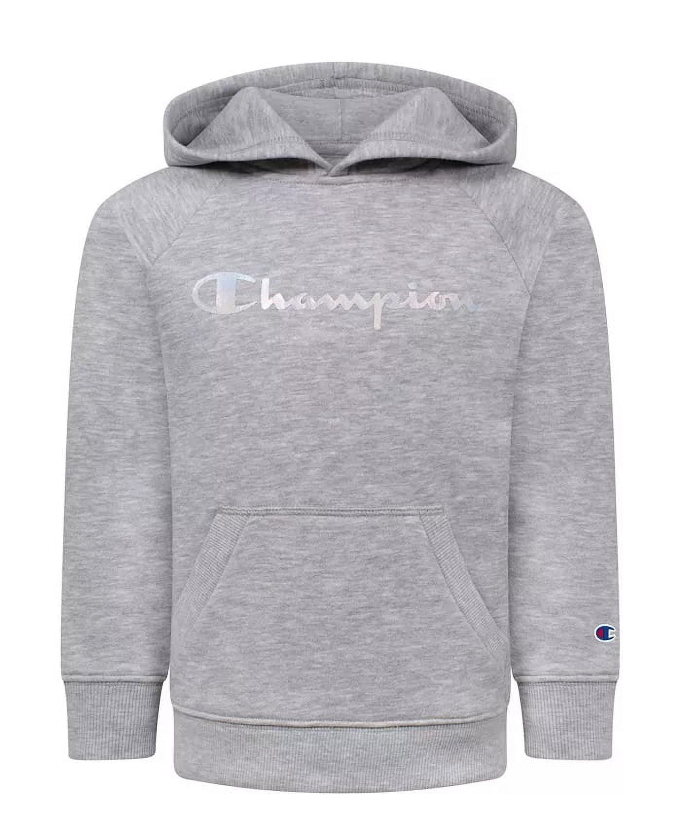 Champion OXFORD HEATHER Little Girls Iridescent Foil Script Fleece Hoodie US 6X