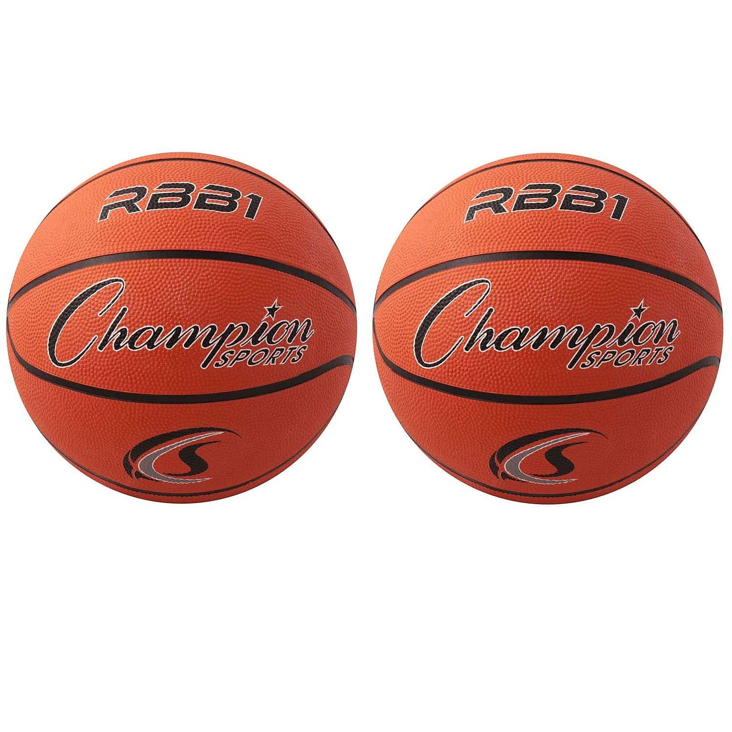 Champion Official Size Rubber Basketball Orange/Black Pack of 2 CHSRBB1-2