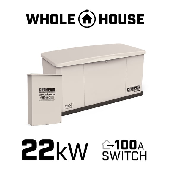 Champion Power Equipment 22,000-Watt Dual Fuel (Liquid Propane/Natural Gas) Whole House Home Standby Generator and 100-Amp Automatic Transfer Switch with fleX Technology and All-Aluminum Enclosure