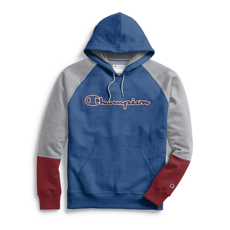 Champion Powerblend Color Blocked Mens Active Hoodies Size S Color Loyal Blue Oxford Grey Cherry Pie