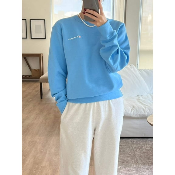 Champion Powerblend Fleece Crew Script Logo Swiss Blue GF88H Y08160 YVC