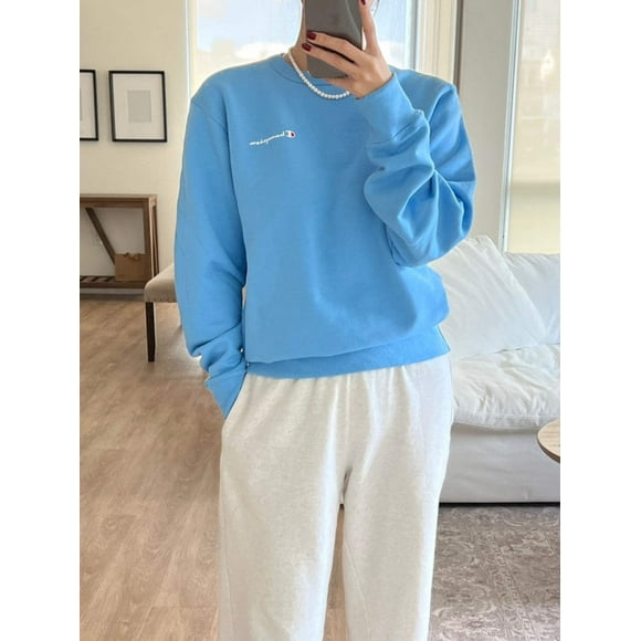 Champion Powerblend Fleece Crew Script Logo Swiss Blue GF88H Y08160 YVC