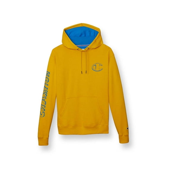 Champion Powerblend Fleece Graphic Hoodie Forsythia/Blue Jay GF89H 586MLA ADIN