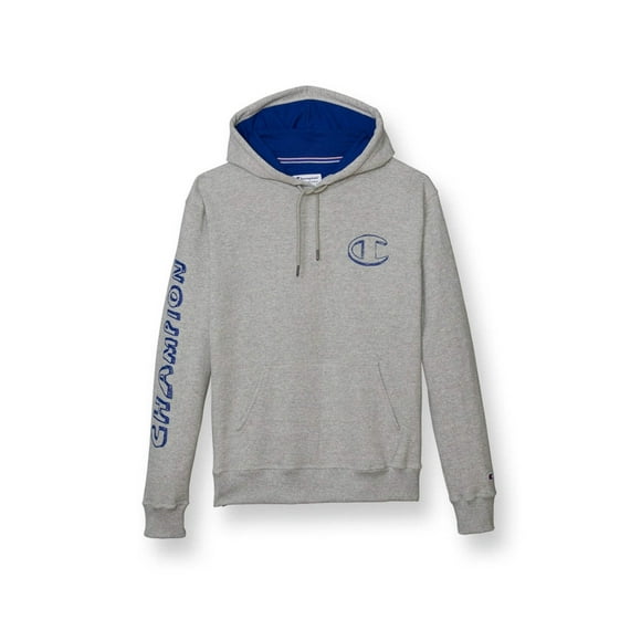 Champion Powerblend Fleece Graphic Hoodie Oxford Grey/Valiant Blue GF89H 586MLA AW4M