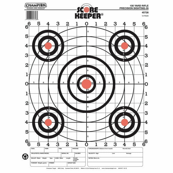 Champion Range and Target Score Keeper 100-yard Sight-in Rifle Targets, 12