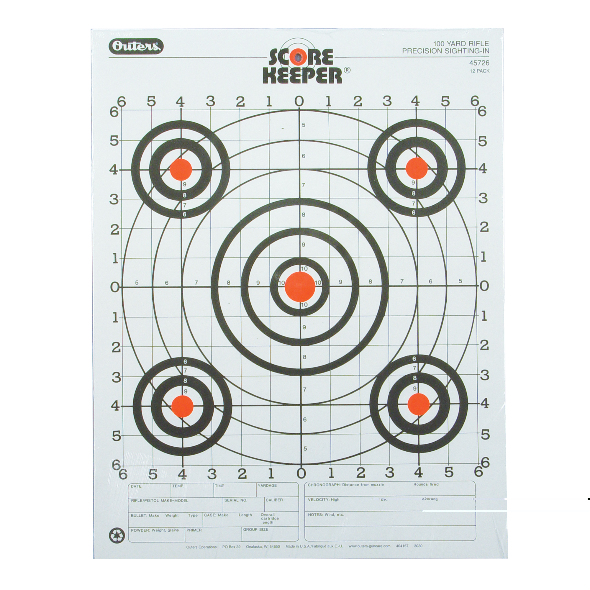 Champion Range and Target Score Keeper 100-yard Sight-in Rifle Targets, 12