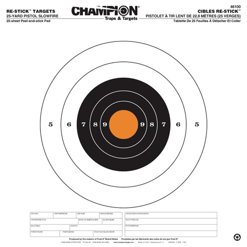 Champion Re-Stick 25YD Pistol Slowfire Target (14.5"x14.5")
