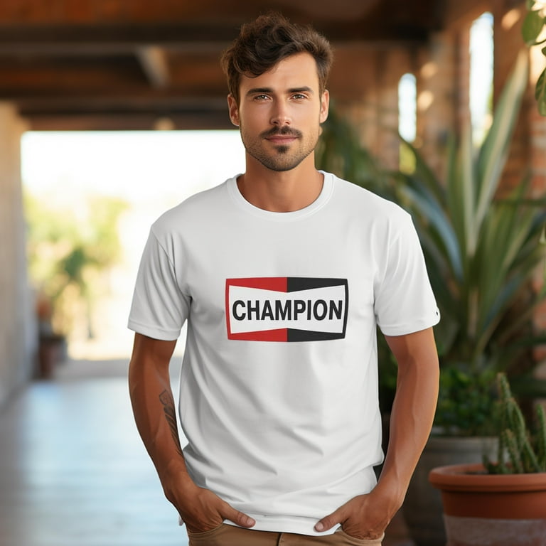 Champion Retro Style T Shirt As Seen On Brad Pitt Cliff Booth Distressed Print