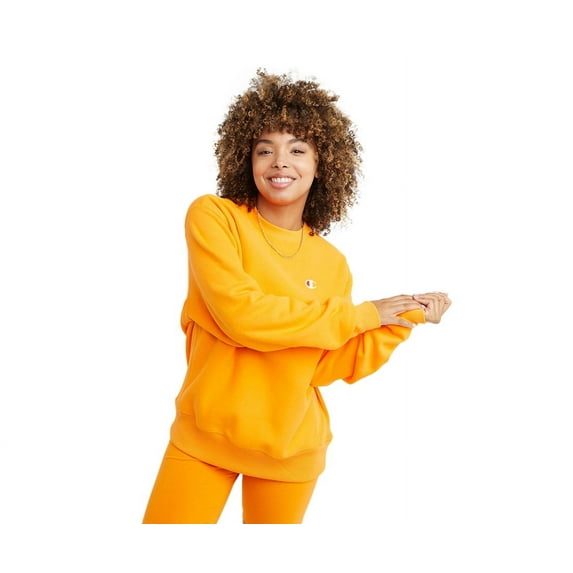 Champion Reverse Weave Crewneck Womens Active Sweatshirts Size XL, Color: Orange/Orange