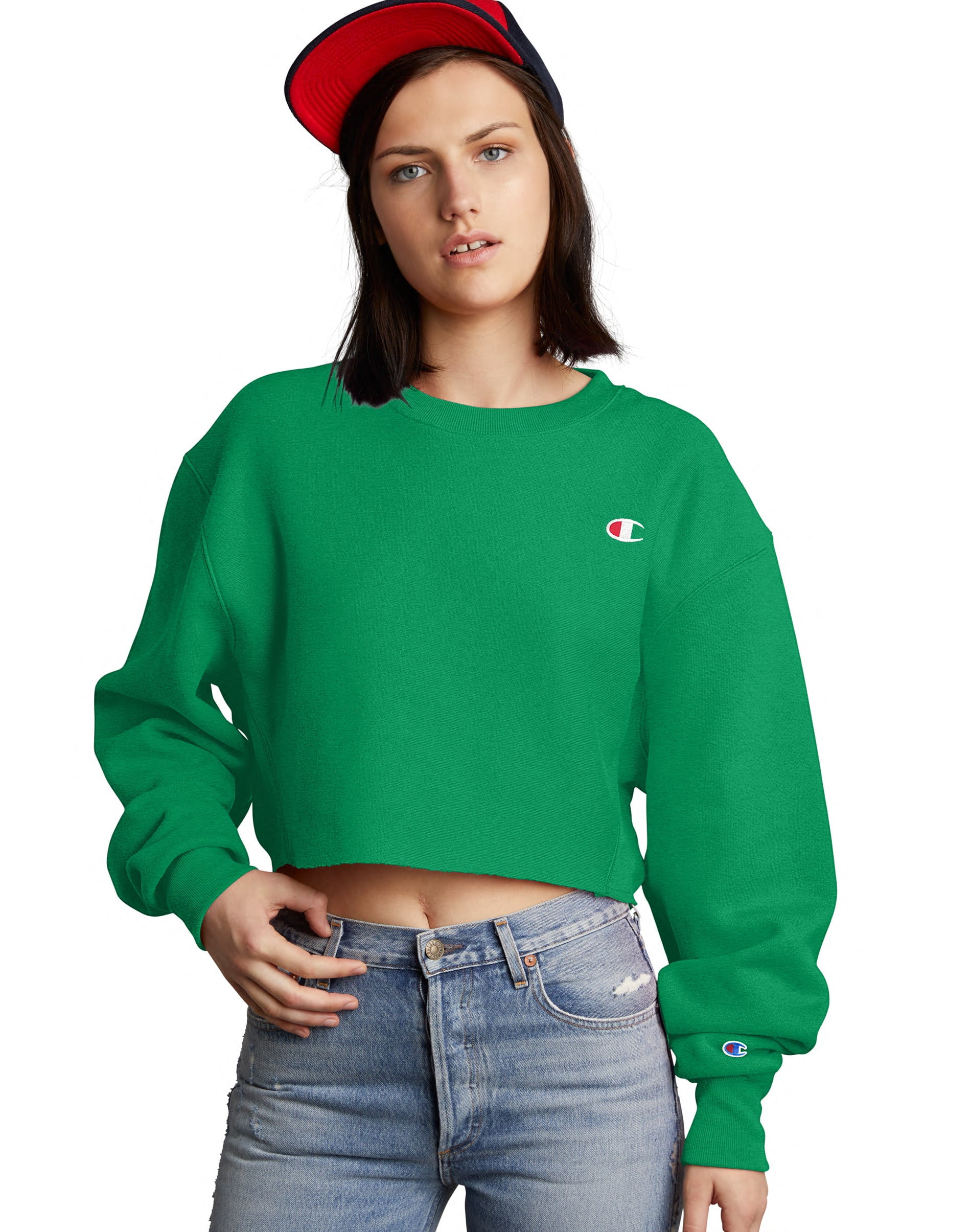 Champion Reverse Weave Cropped Cut Off Crew Men s Fit Green Field XL