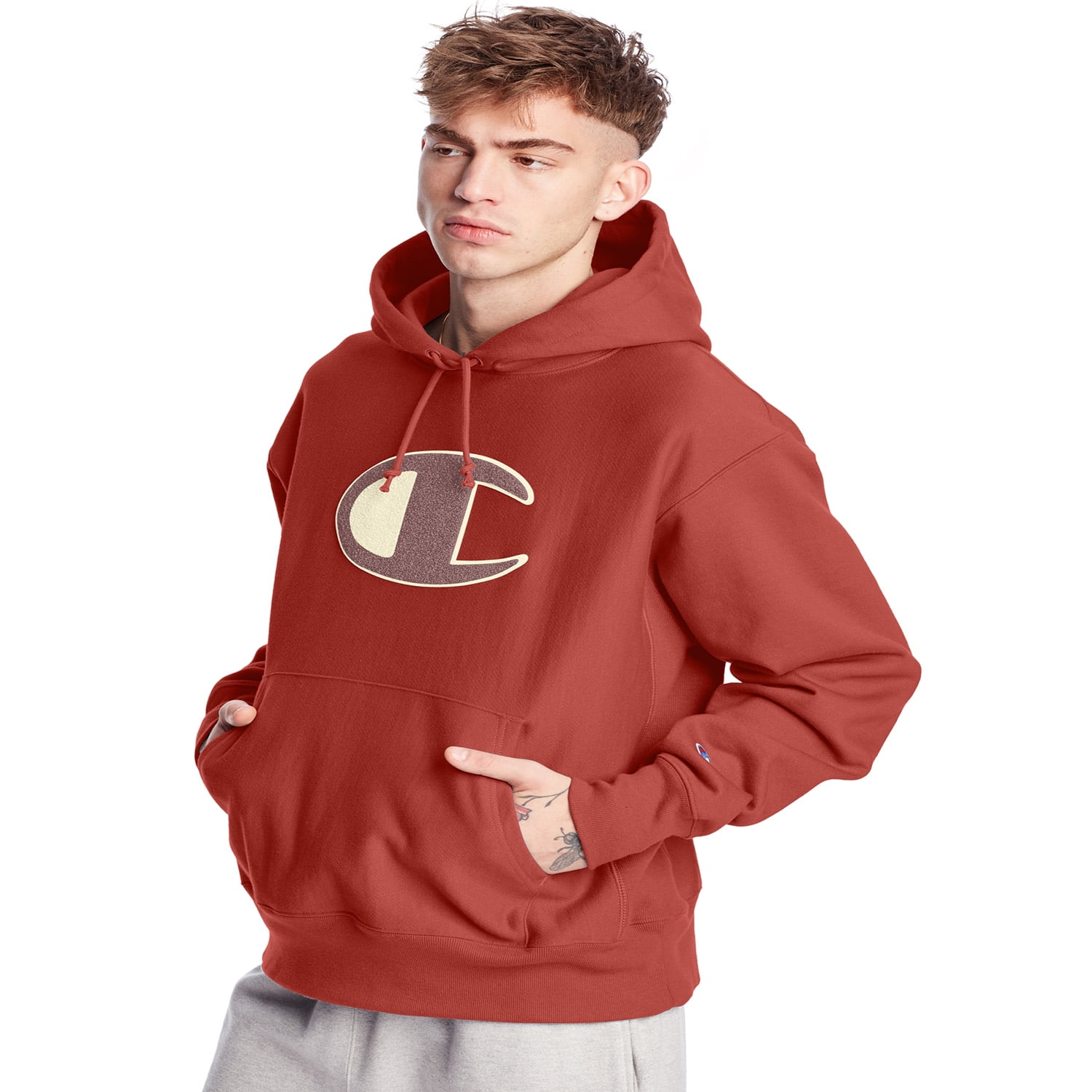 Champion Reverse Weave Fleece Men's Pullover Hoodie Picante Pink