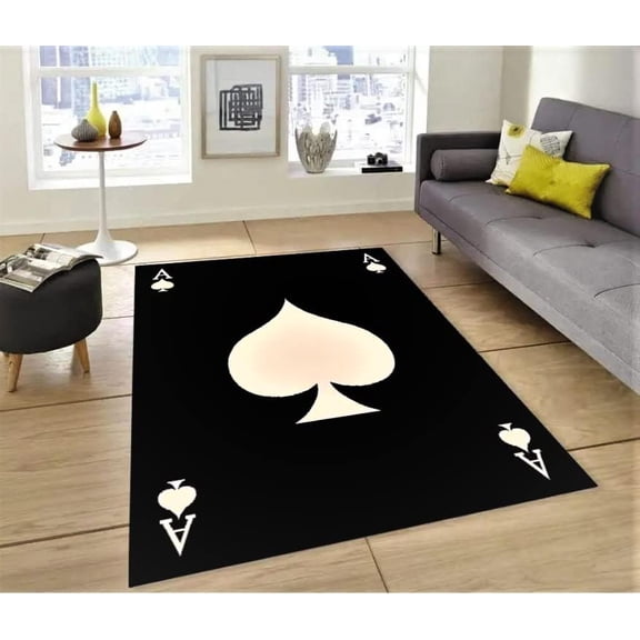 Champion Rugs Ace of Spades Black Suit Playing Card Poker Retro Casino Las Vegas Area Rug (5 3 X 7 5)