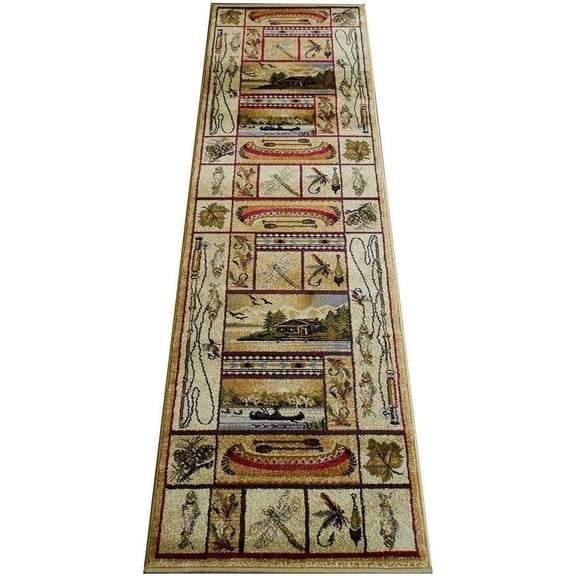 Champion Rugs Cabin Getaway Novelty Lodge Pattern Wildlife Nature Canoe Fishing Area Rug (2 Feet 2 Inch X 7 Feet 2 Inch Runner)