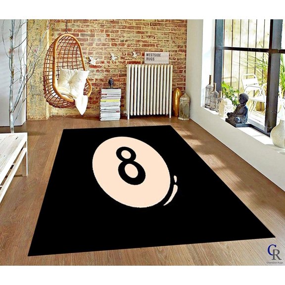 Champion Rugs Eight Ball Pool Table Billiard Area Rug (5 3 X 7 5)