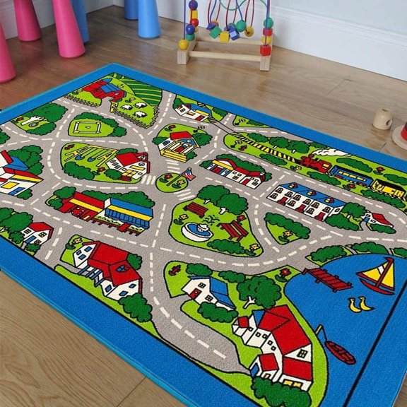 Champion Rugs Kids Educational Learning City Life Road Map Non Skid (Non Slip) Area Rug (8 Feet X 10 Feet)