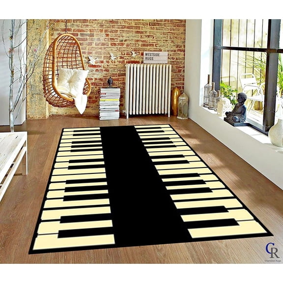 Champion Rugs Music Piano Keys Musical Studio Room Play Keyboard Time Area Rug (5 3 X 7 5)