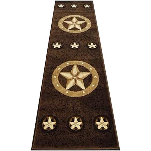 Champion Rugs Rustic Western Texas Star Pattern Geometric Revolving Stars Country Style Brown Area Rug (2 Feet X 7 Feet Runner)